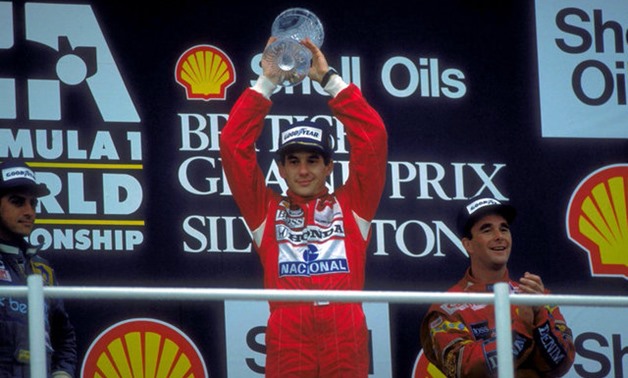 Motor Racing - Formula One , F1 , British Grand Prix - SIlverstone. Ayrton Senna celebrates 10/7/88 Picture taken July 10, 1988. To match Special Report HONDA-INNOVATION/ Action Images via Reuters