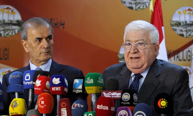 Iraq's President Fuad Masum speaks during a news conference with Kirkuk Governor Karim in Kirkuk - REUTERS