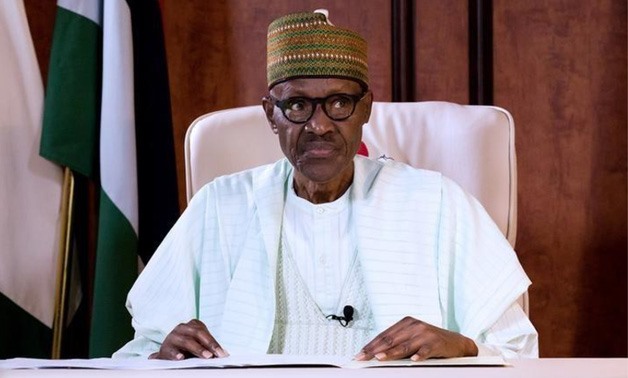 Nigeria's President Muhammadu Buhari delivers the first TV speech since returning home after three months of medical leave in UK, Aug 2017 – Nigeria Presidency/Reuters