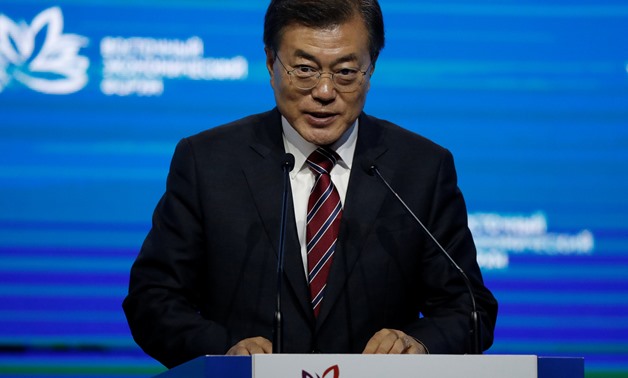 South Korean President Moon Jae-in delivers a speech during a session of the Eastern Economic Forum in Vladivostok, Russia September 7, 2017 - REUTERS/Sergei Karpukhin
