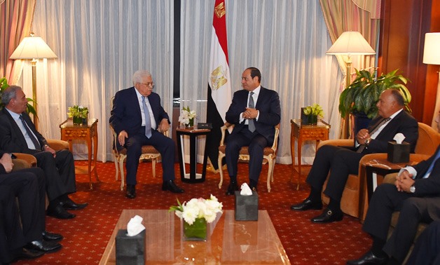 The meeting between Egyptian President Abdel Fatah al-Sisi and Palestinian president Mahmoud Abbas- Press photo