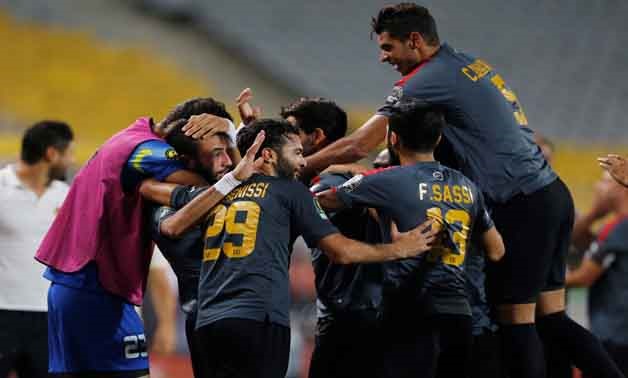 Esperance players celebrate after the second goal in Al Ahly nets in the first leg match – Press image courtesy Reuters.