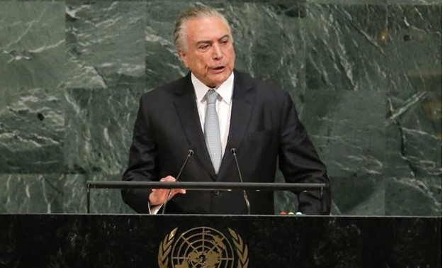 Brazilian President Temer addresses the 72nd United Nations General Assembly at U.N. headquarters in New York - REUTERS