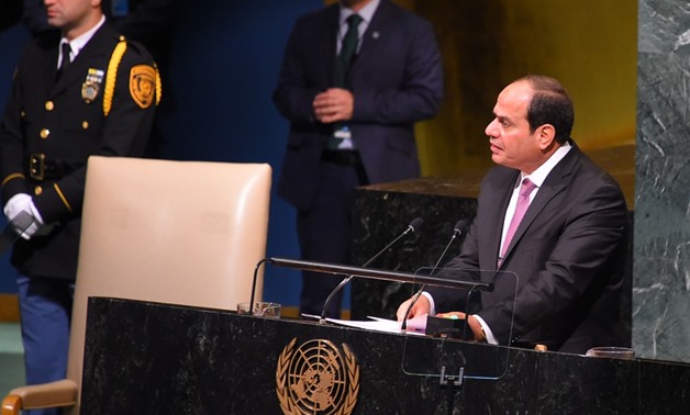 President Sisi gives a speech at the 72nd round of the United Nations Genera Assembly meetings (UNGA 72) in New York- press photo