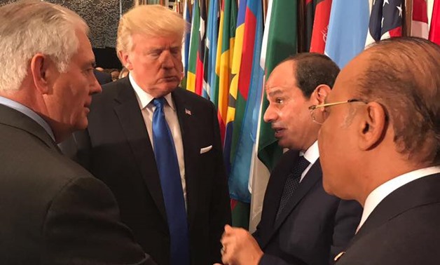 U.S. Secretary of State Rex Tillerson (L) President Donald Trump (C) President Abdel Fattah al-Sisi (R) during 72nd UNGA
