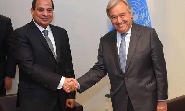  President Abdel Fatah al-Sisi (L), UN Secretary General António Guterres (R) during their meeting on the sidelines of 72nd UNGA