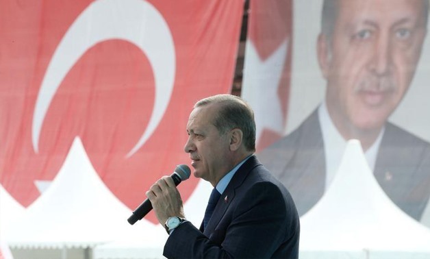 Turkish President Tayyip Erdogan delivers a speech during a ceremony in Bursa, Turkey April 5, 2017. Yasin Bulbul/Presidential Palace/Handout via REUTERS