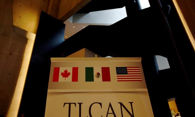 FILE PHOTO: A NAFTA banner is pictured where the second round of NAFTA talks involving the United States, Mexico and Canada is taking place in Mexico City, Mexico September 1, 2017. REUTERS/Carlos Jasso