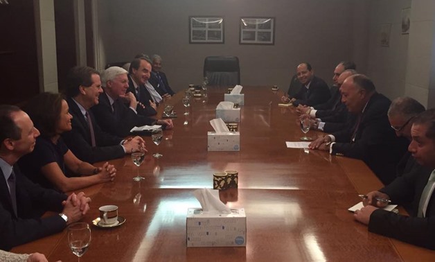 Foreign Minister Sameh Shoukry during his meeting with the delegation of the American-Jewish Committee in New York