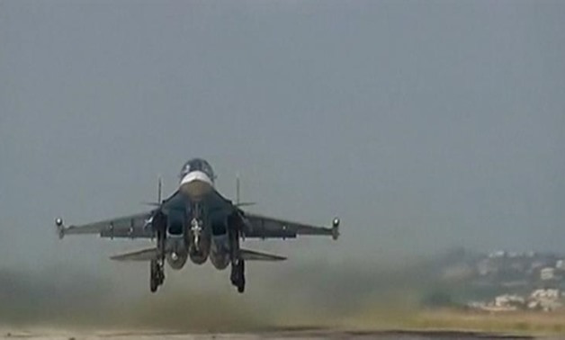 A Russian military jet taking off at Hmeimim airbase in Syria. REUTERS