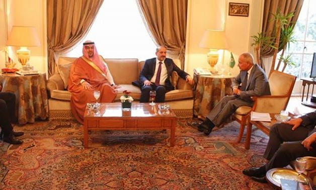  Arab League Secretary General Ahmed Abul-Ghiet meets with , Jarba Head of Al Ghad Syrian opposition movement Ahmed Jarba and other officials at the Arab League - Press Photo