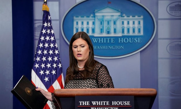 White House Press Secretary Sarah Huckabee Sanders speaks at a press briefing at the White House in Washington - REUTERS
