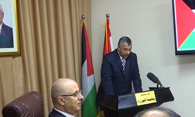 Egyptian intelligence Chief Major General Khaled Fawzy during his speech.