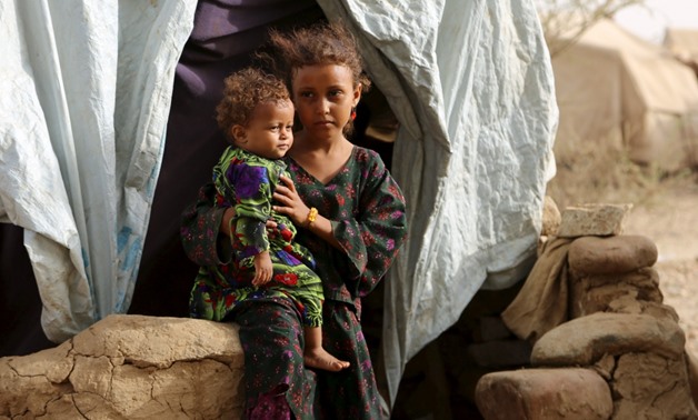 Two Yemeni displaced children at the Shawqaba camp bordering Saudi Arabia 