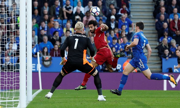 Mohamed Salah scoring a header against Leicester city– Press image courtesyfile photo