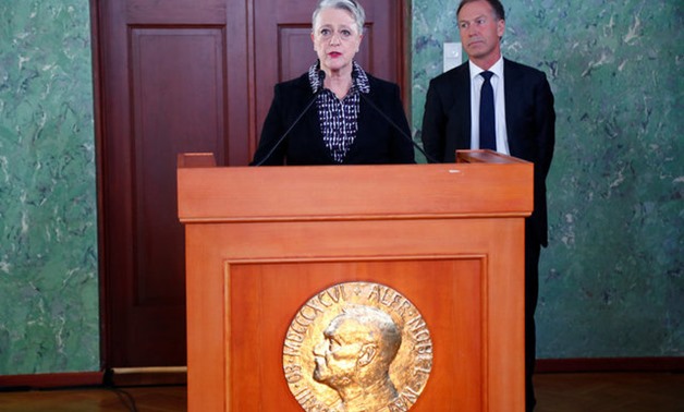Berit Reiss-Andersen, Chairman of the Norwegian Nobel Committee, announces the laureate of the Nobel Peace Prize 2017: the International Campaign to Abolish Nuclear Weapons (ICAN), during a press conference in Oslo - REUTERS