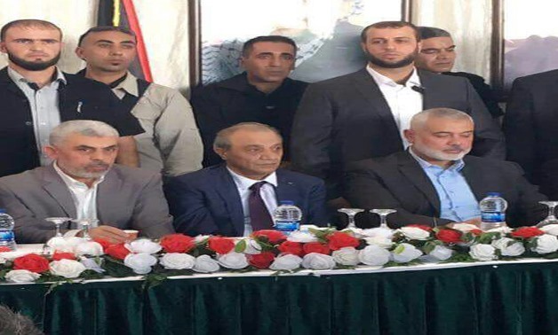 Hamas and Fatah delegations together at Ahmed Hillies's House in Gaza - File Photo
