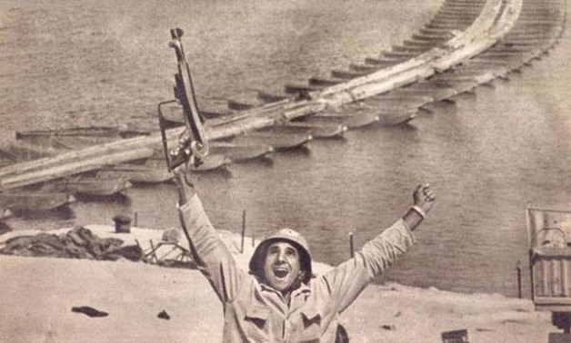  An Egyptian soldier celebrating after the destruction of Bar-Lev line on October 6th, 1973 - File Photo