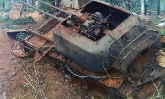 North Vietnamese mobile anti-aircraft gun destroyed by a 500-lb. aerial bomb during the siege of An Loc - US Air Forces