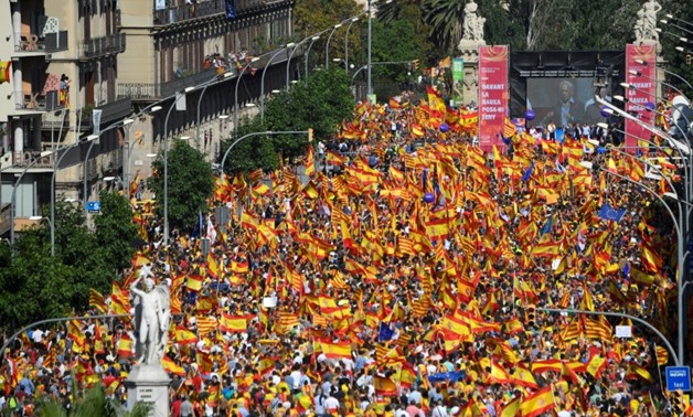 Hundreds of thousands of protesters took to the streets of Barcelona on October 8 to defend Spanish unity