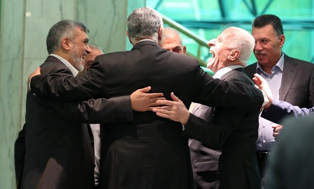 Palestinian delegations of both Fatah and Hamas rival parties after reaching a reconciliation deal in Cairo, ending a decade-long division - Photo by Essam el-Shamy/Egypt Today 