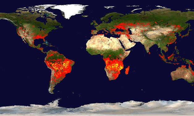The Moderate Resolution Imaging Spectroradiometer (MODIS) on NASA's Terra satellite shows fires around the world – Photo courtesy of NASA