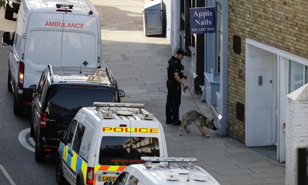 A police officer and a sniffer dog stand in the street near Parsons Green tube station in London, Britain September 15, 2017. REUTERS