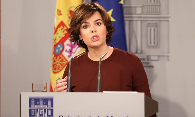Spain´s Deputy Prime Minister Soraya Saenz de Santamaria makes a statement at the Moncloa Palace in Madrid, Spain, October 10, 2017 - REUTERS