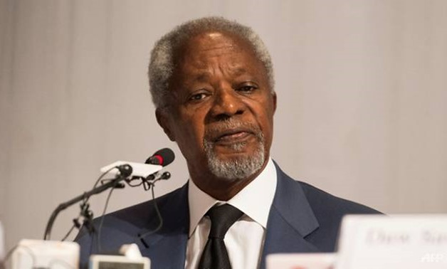 Kofi Annan, who led an advisory commission to the Myanmar government, said world powers must work with the country's military and civilian leaders to end the refugee crisis AFP/YE AUNG THU