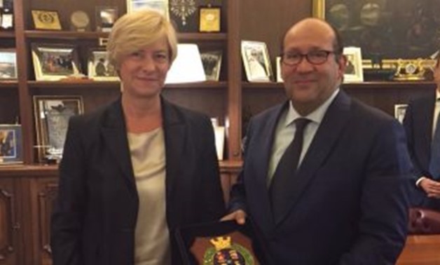 Italian Minister of Defense, Roberta Pinotti, with the Egyptian ambassador to Italy, Hisham Badr
