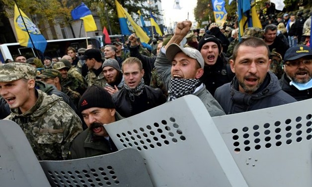 Tuesday's rally in Kiev involved nearly 5,000 people and saw a call by opposition party chief Mikheil Saakashvili for President Petro Poroshenko to quit