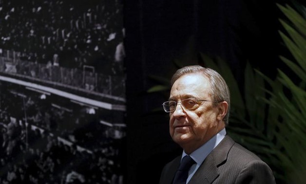 Real Madrid's President Florentino Perez arrives to a news conference at Santiago Bernabeu stadium in Madrid, Reuters