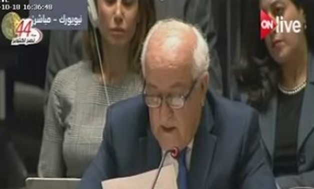 Palestine’s Permanent Representative to the UN Security Council Riyad Mansour gives speech -- File Photo
