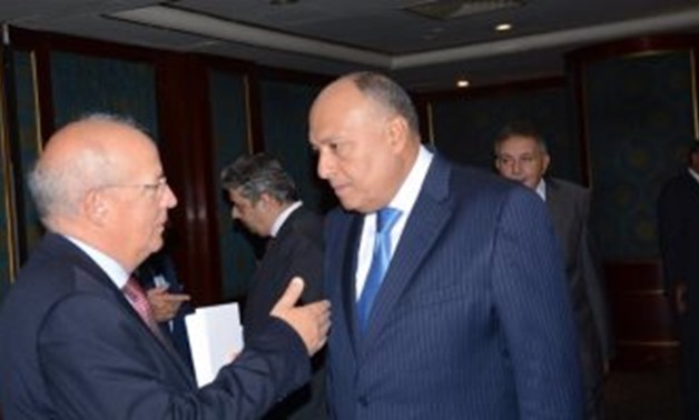 Egyptian Foreign Minister Sameh Shoukry meets with the visiting Portuguese Minister of Foreign Affairs Augusto Santos Silva during the Egyptian-Portuguese business council on Thursday -- EGYPT TODAY