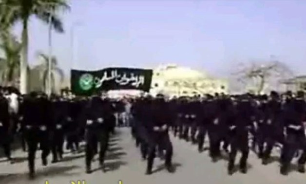 Screenshot taken from video posted on YouTube by wrx200000
of Muslim Brotherhood students' military parade at Al-Azhar University in 2007