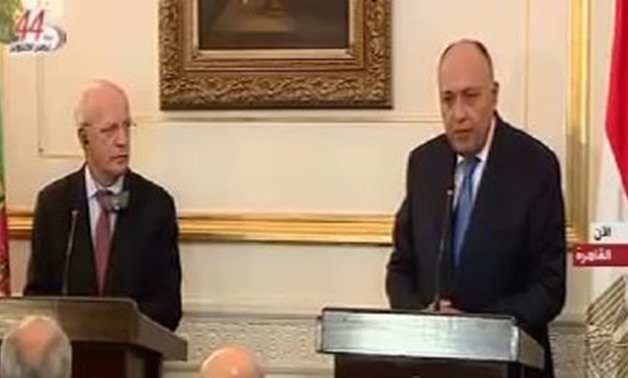 Egyptian Foreign Minister Sameh Shoukry and his Portuguese counterpart Augusto Santos Silva during a press conference in Cairo - Egypt Today.