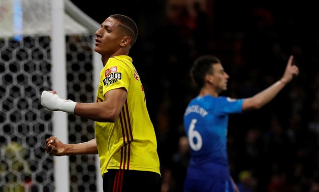 Richarlison celebrates winning his controversial penalty against Arsenal, Reuters 