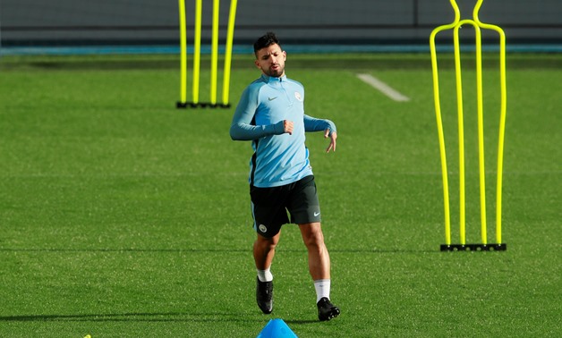 Manchester City's Sergio Aguero during training – Press image courtesy Reuters