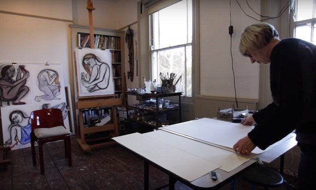 Eileen Cooper in her studio, screencap via Royal Academy of Arts YouTube Channel