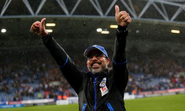 Huddersfield Town manager David Wagner celebrates at the end of the match Action Images via Reuters/Ed Sykes 