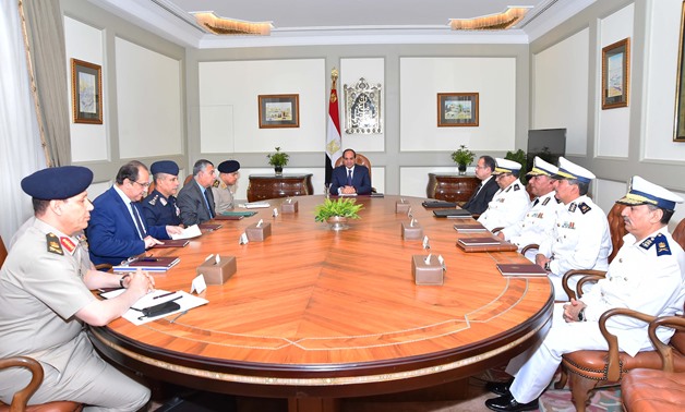 President Sisi meets with Minister of Defense Sedki Sobhi, Minister of Interior Magdy Abdel Ghaffar, Head of General Intelligence Khaled Fawzi, and a number of leaders and officials - Photo courtesy of official presidential press office