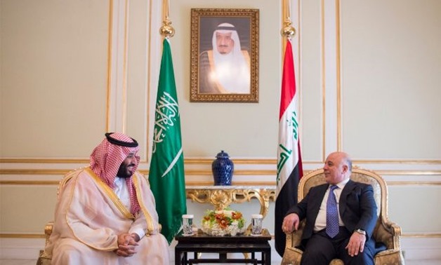 Saudi Crown Prince Mohammed bin Salman meets with Iraqi Prime Minister Haider Al-Abadi in Riyadh, Saudi Arabia October 22, 2017. Saudi Press Agency/Handout via REUTERS ATTENTION EDITORS - THIS PICTURE WAS PROVIDED BY A THIRD PARTY. NO RESALES. NO ARCHIVE.