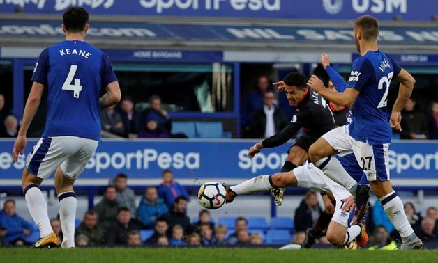 Premier League - Everton vs Arsenal - Goodison Park, Liverpool, Britain - October 22, 2017 Arsenal's Alexis Sanchez scores their fifth goal REUTERS