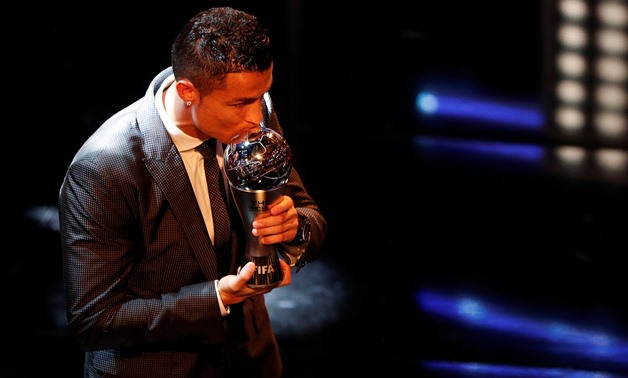 Real Madrid’s Cristiano Ronaldo celebrates after winning The Best FIFA Men’s Player Award Action Images via Reuters/John Sibley