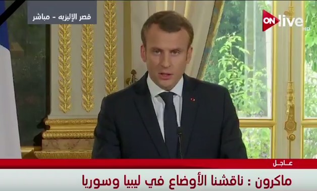 French President Emmanuel Macron during joint Press conference with President Abdel Fatah al-Sisi - Screen shot of ONTV