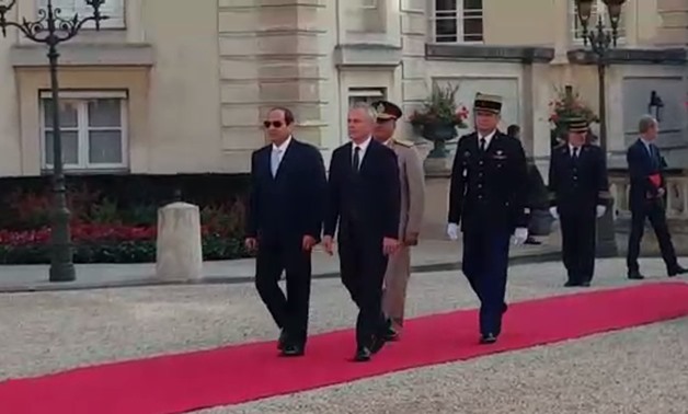 President Abdel Fatah al-Sisi arrived at the headquarters of the French Parliament’s National Assembly in Paris, Wednesday Oct.25, 2017 - Screenshot of Egypt Today video of Sisi's arrival