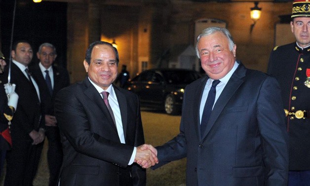Egyptian President Abdel Fatah al-Sisi meeting President of the French Senate Gerard Larcher - Press photo