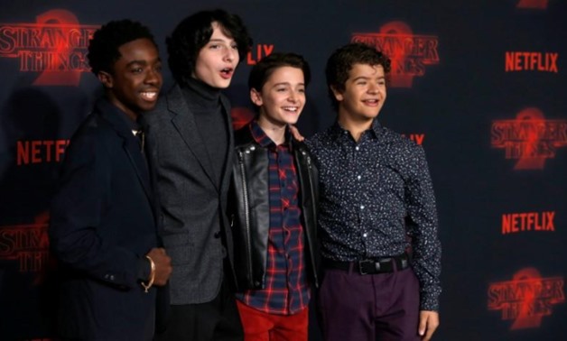 Cast members (L-R) Caleb McLaughlin, Finn Wolfhard, Noah Schnapp and Gaten Matarazzo pose at the premiere for the second season of the television series "Stranger Things" in Los Angeles, California, U.S., October 26, 2017 - REUTERS/Mario Anzuoni