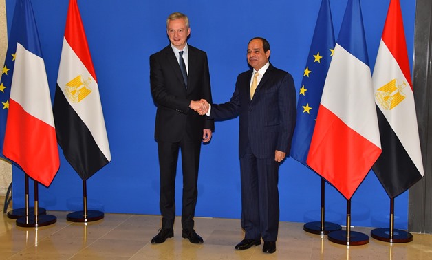 President Abdelfattah el- Sisi with French minister of economy and finance Bruno Le Maire - Press Photo