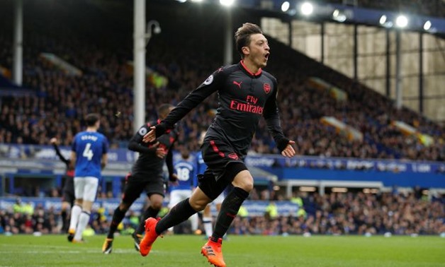 Arsenal's Mesut Özil celebrates scoring their second goal REUTERS